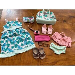 American Girl Doll Time for Vacation Accessories Set Dress Swimsuit Camera Bag